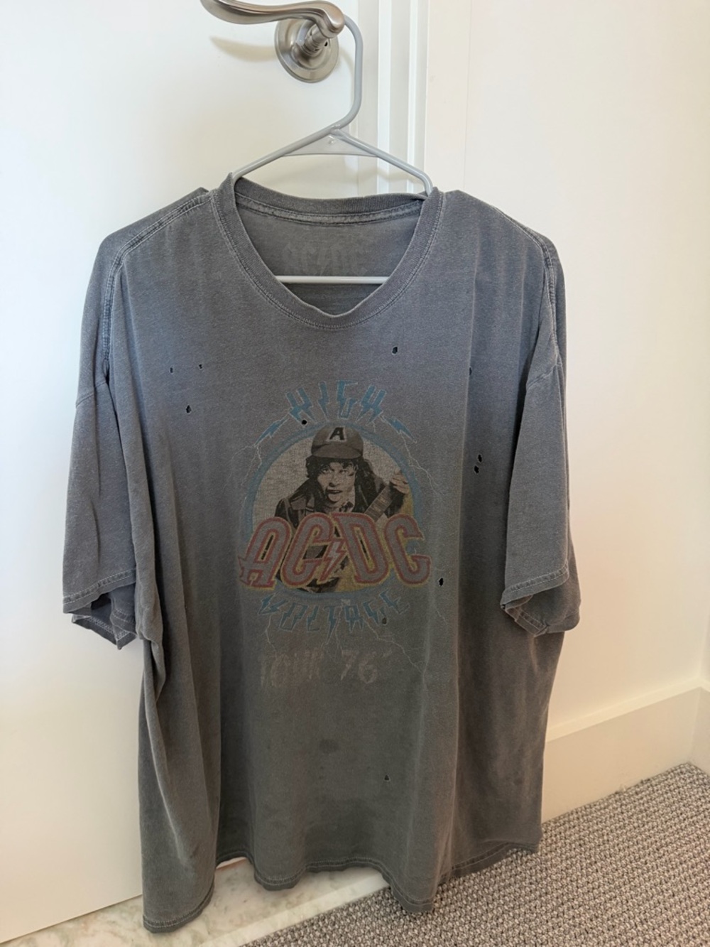 AC/DC Faded Gray Graphic Tee with Subtle Distressing